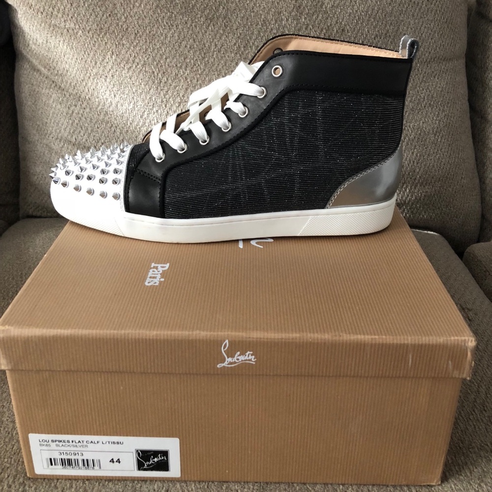 Black and white spiked Christian Louboutin